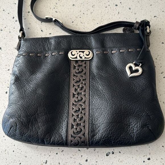 Brighton Black & Gray Soft Leather Shoulder Bag Crossbody Zipper Closure Casual - Picture 2 of 14